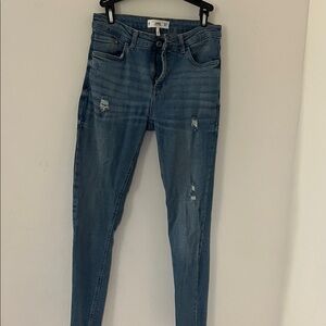 Mango Blue Distressed Ankle Jeans